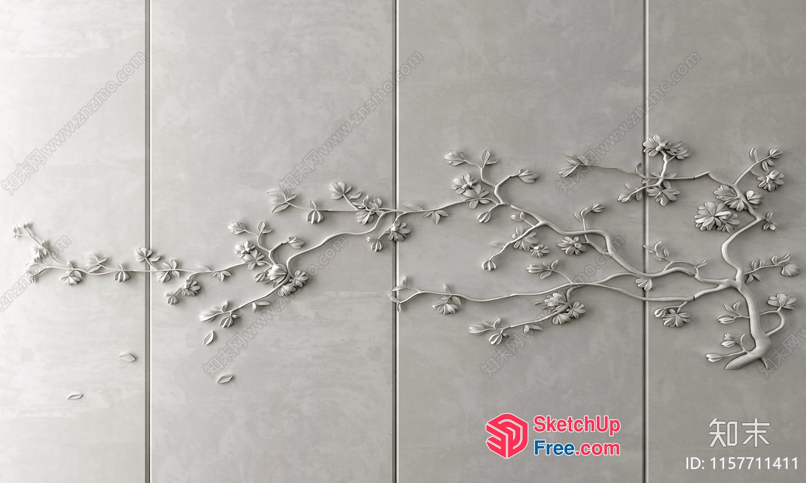 White Carved Tree Branches On Light Grey Wall 3D SketchUp File