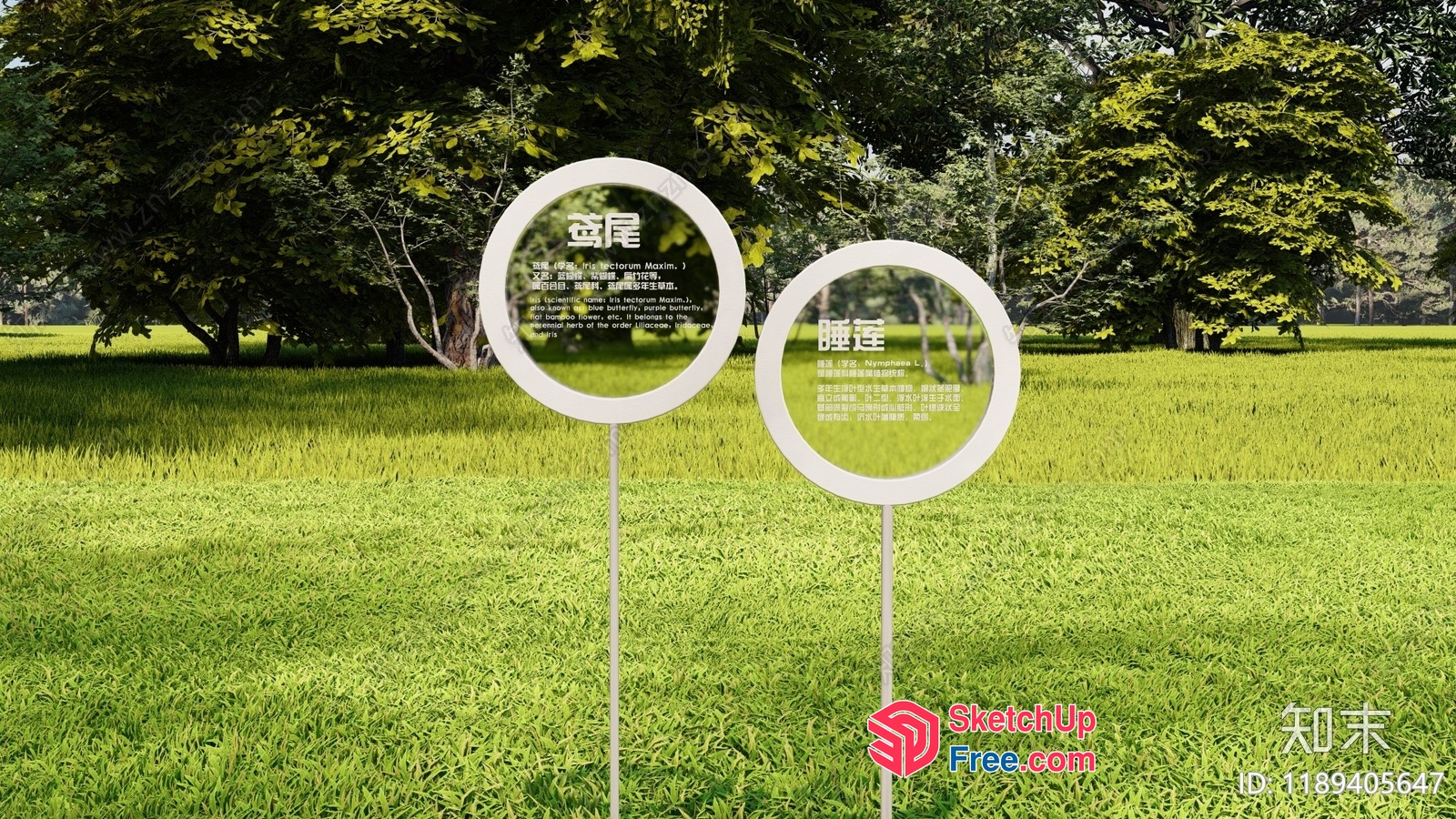 Two Round Signposts In A Serene Grass Field 3D SketchUp File