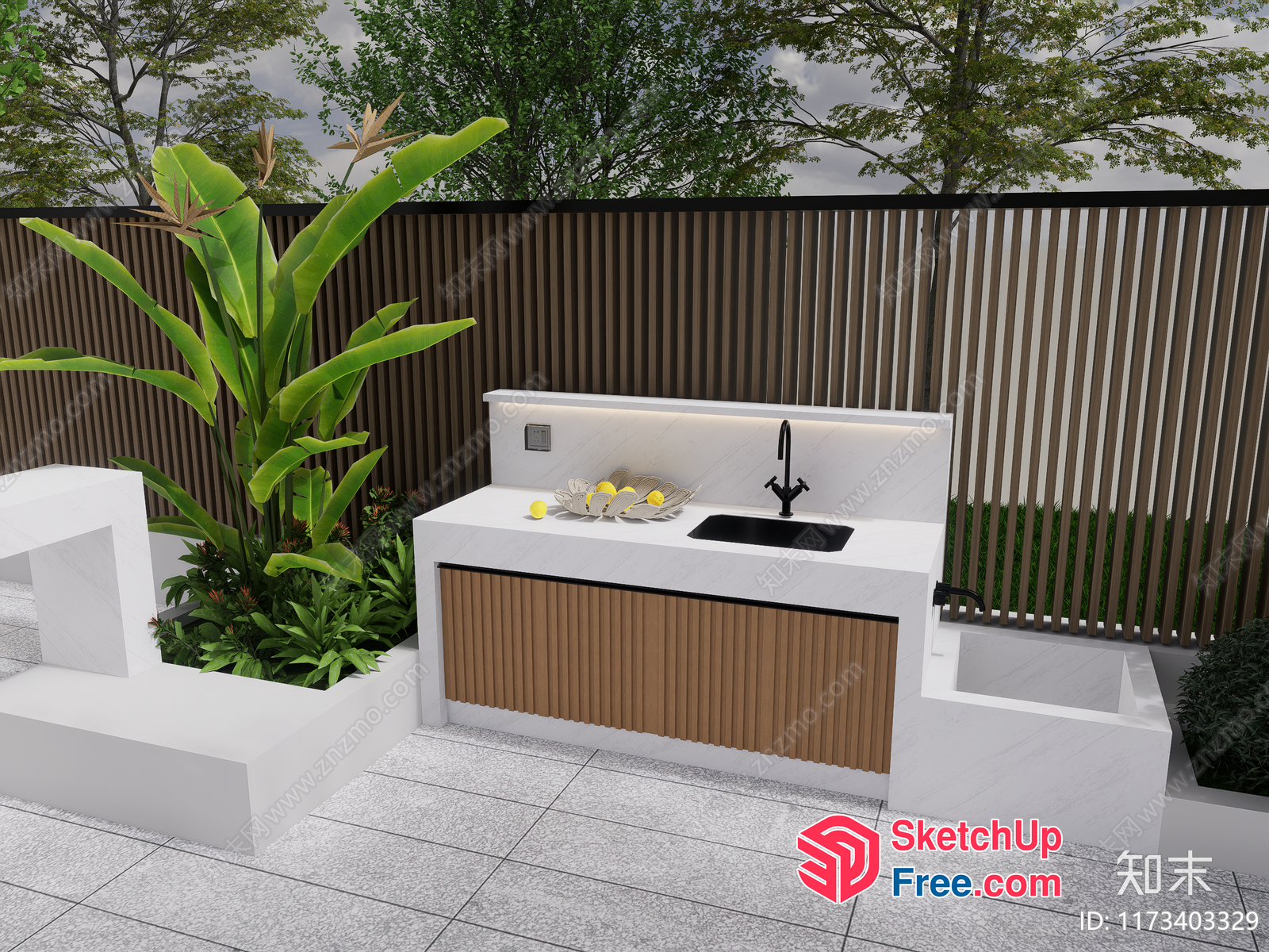 Modern Outdoor Kitchen With Sink And Faucet 3D SketchUp File