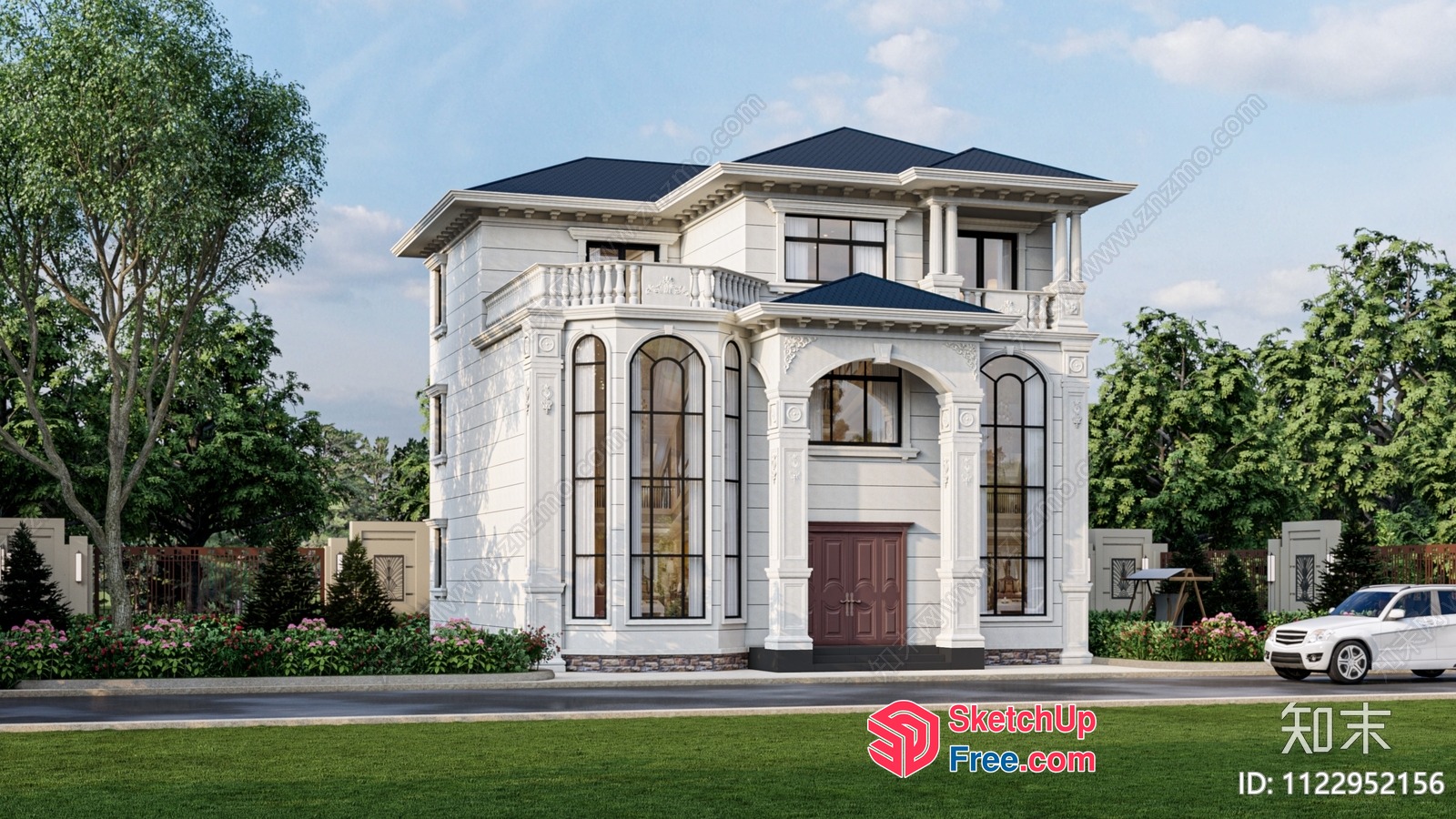 Classic European Style Villa With Pillars And Windows 3D SketchUp File