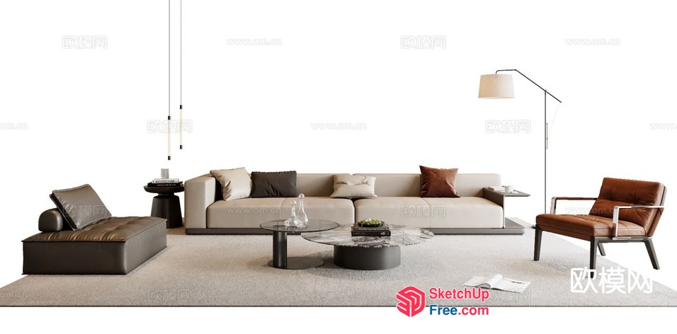 Minimalist Modern Living Room With Neutral Color Palette 3D SketchUp File