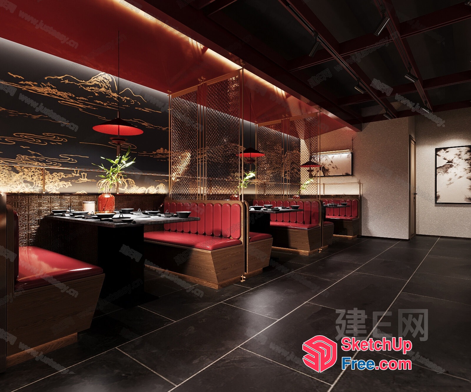 Elegant Traditional Asian Restaurant Interior Design 3D SketchUp File