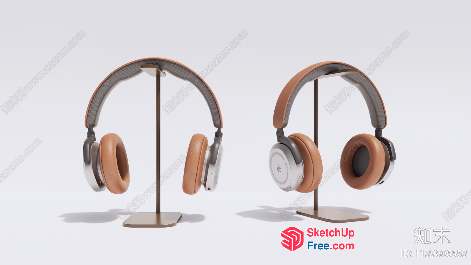 Brown And Silver Headphones On Display Stands 3D SketchUp File