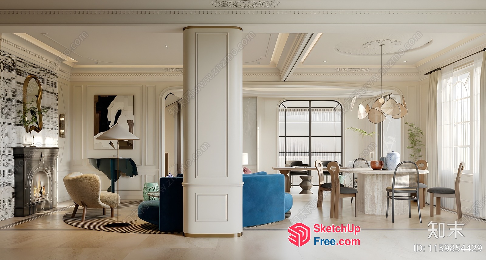 Luxurious European Style Interior Design With Elegant Pillar 3D SketchUp File