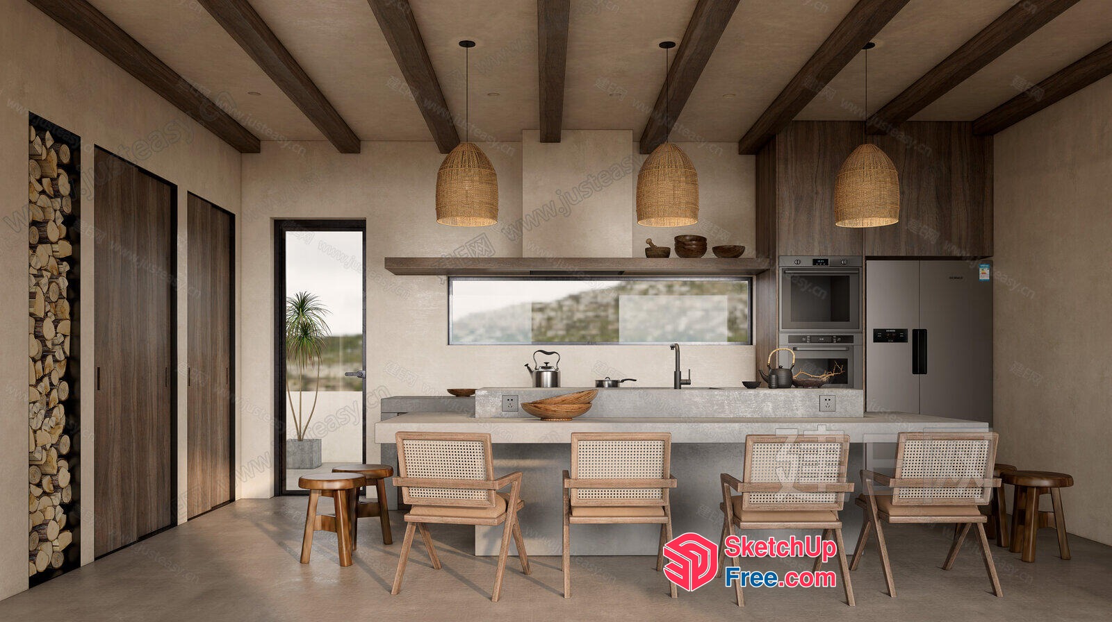 Modern Kitchen Interior With Sleek Design And Natural Elements 3D SketchUp File