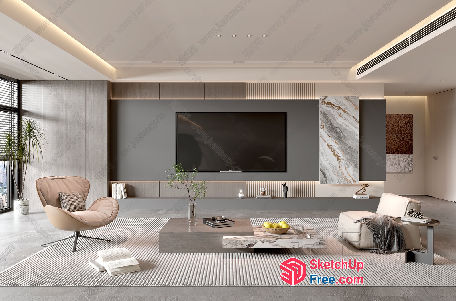 Modern Living Room With Tv And Decorative Elements 3D SketchUp File