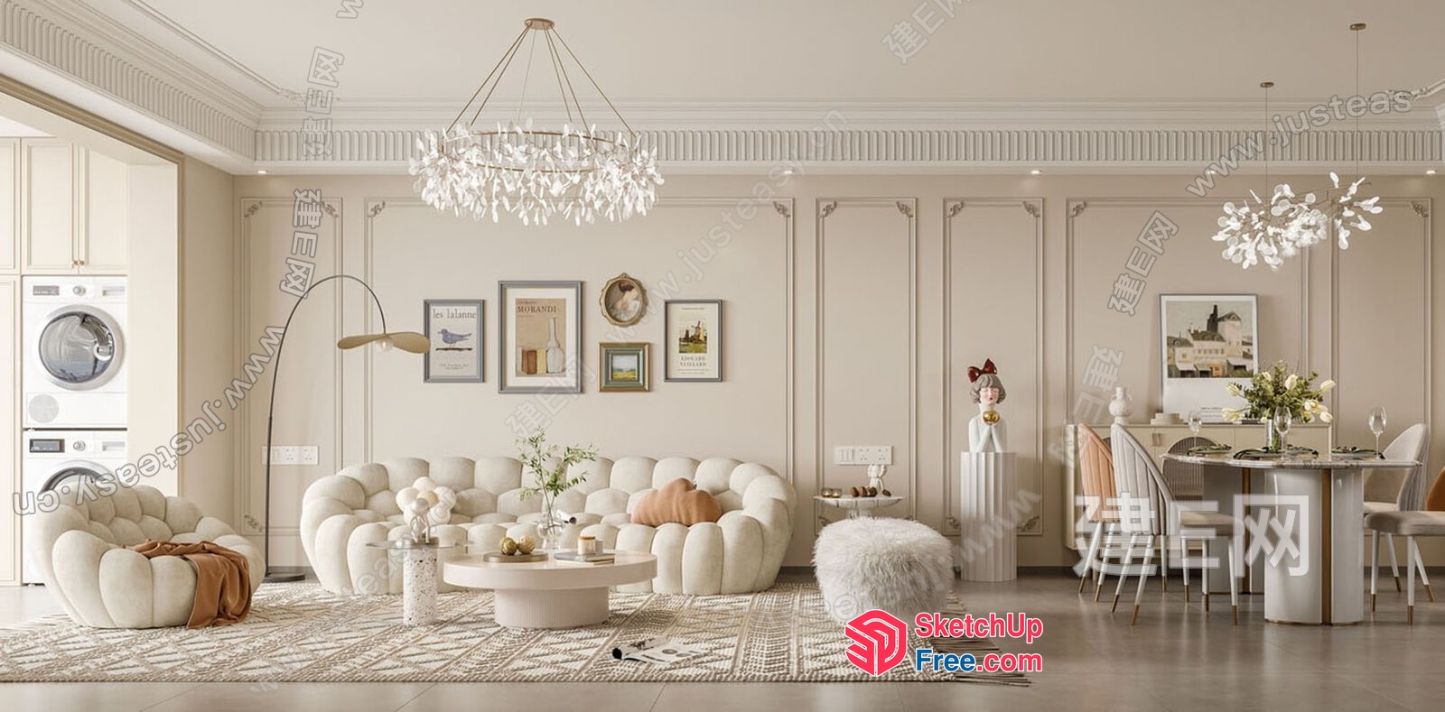 Modern European-Style Living Room With Elegant Lighting 3D SketchUp File