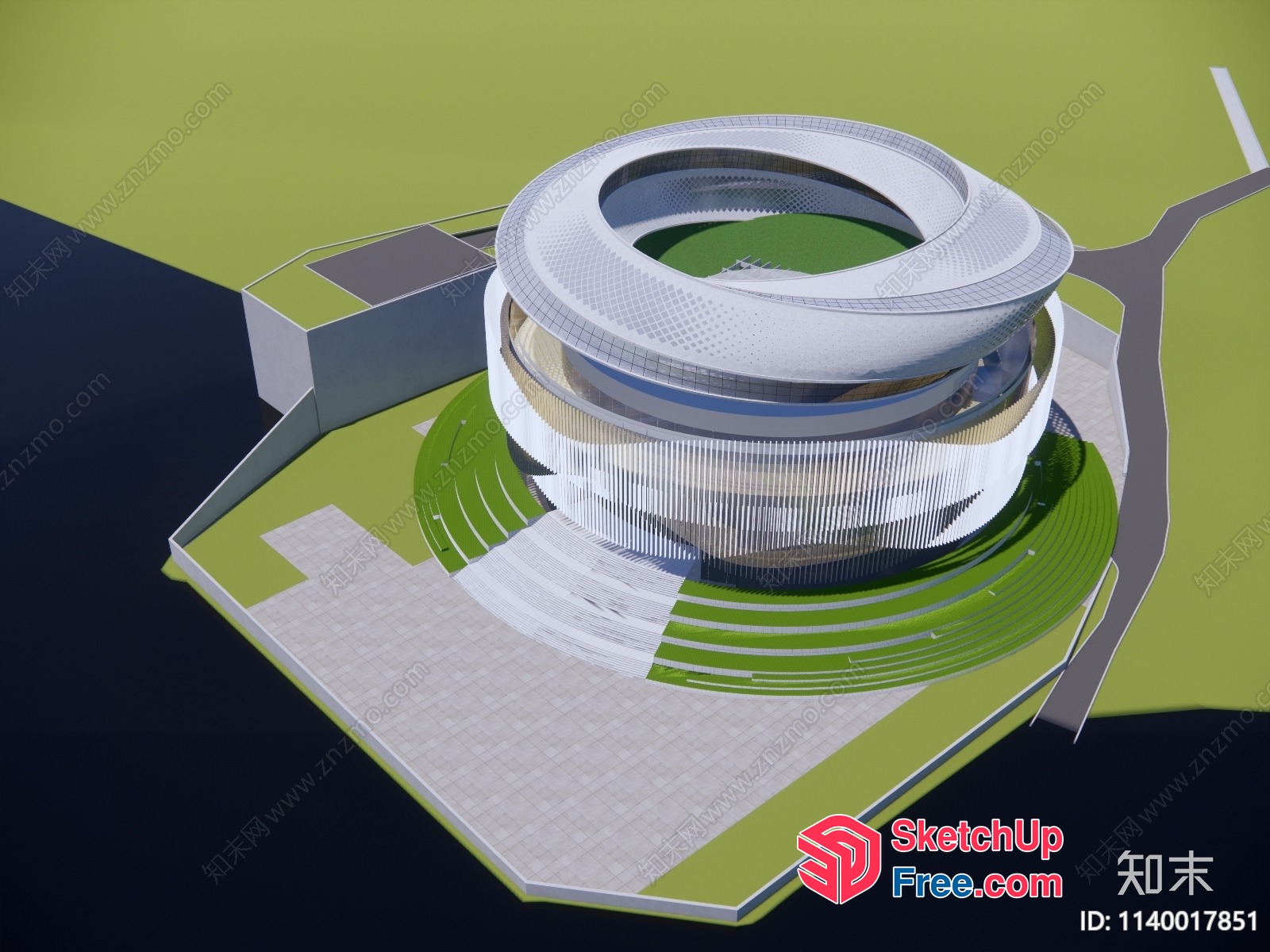 Modern Circular Building With Glass Curtain Wall 3D SketchUp File