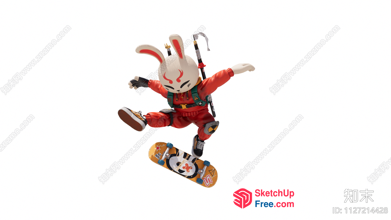 Cool Bunny Skateboarder In Action 3D SketchUp File