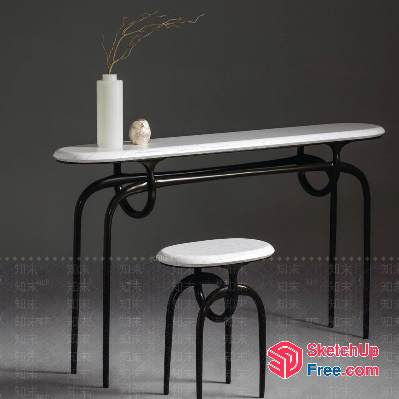 Elegant White Marble Console Table With Black Metal Legs 3D SketchUp File