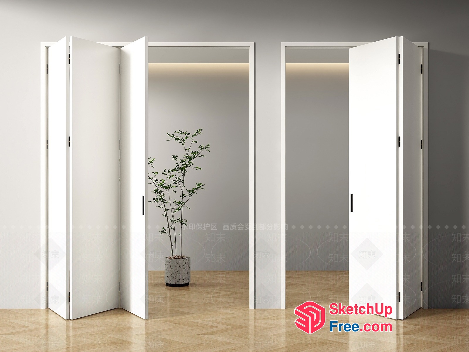 Open Doorway With Potted Plant In A Modern Interior 3D SketchUp File