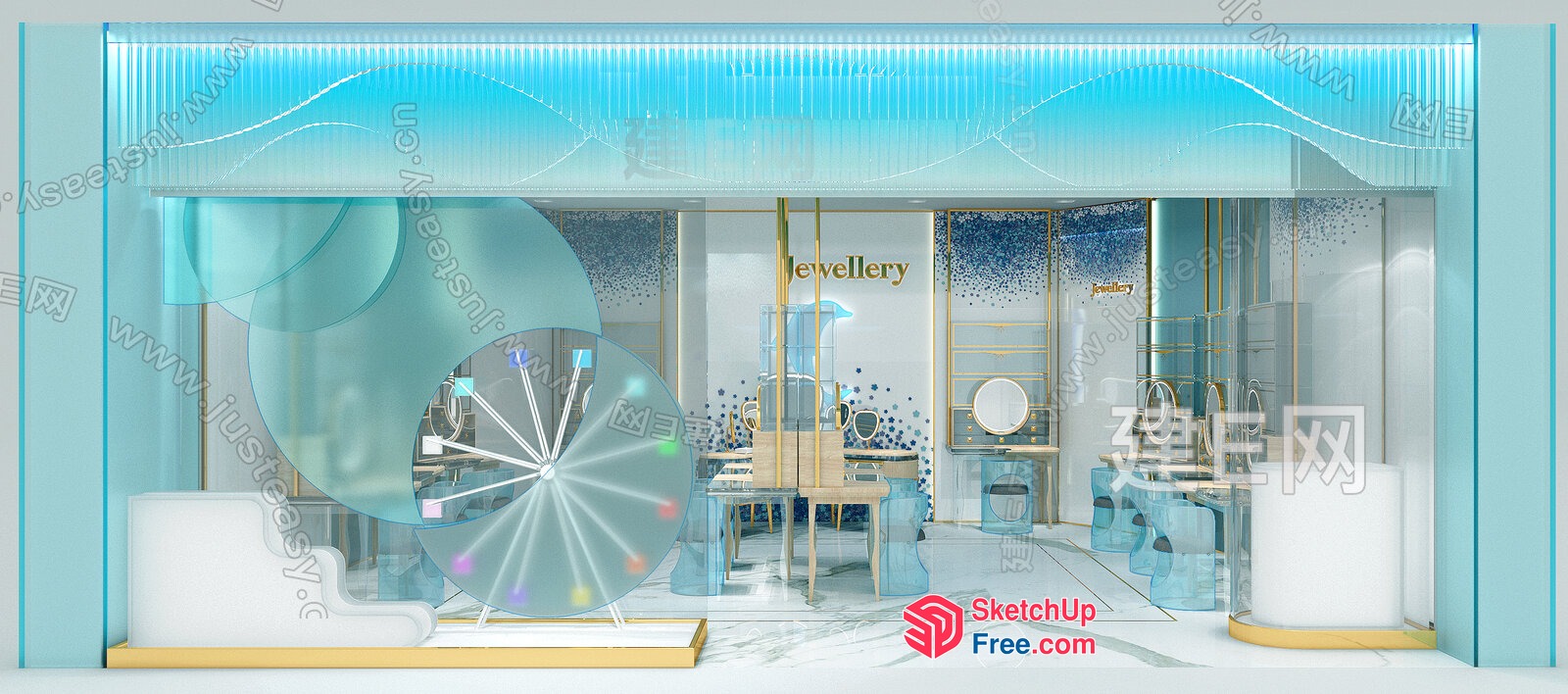 Elegant Glass And Gold Jewelry Store Interior 3D SketchUp File