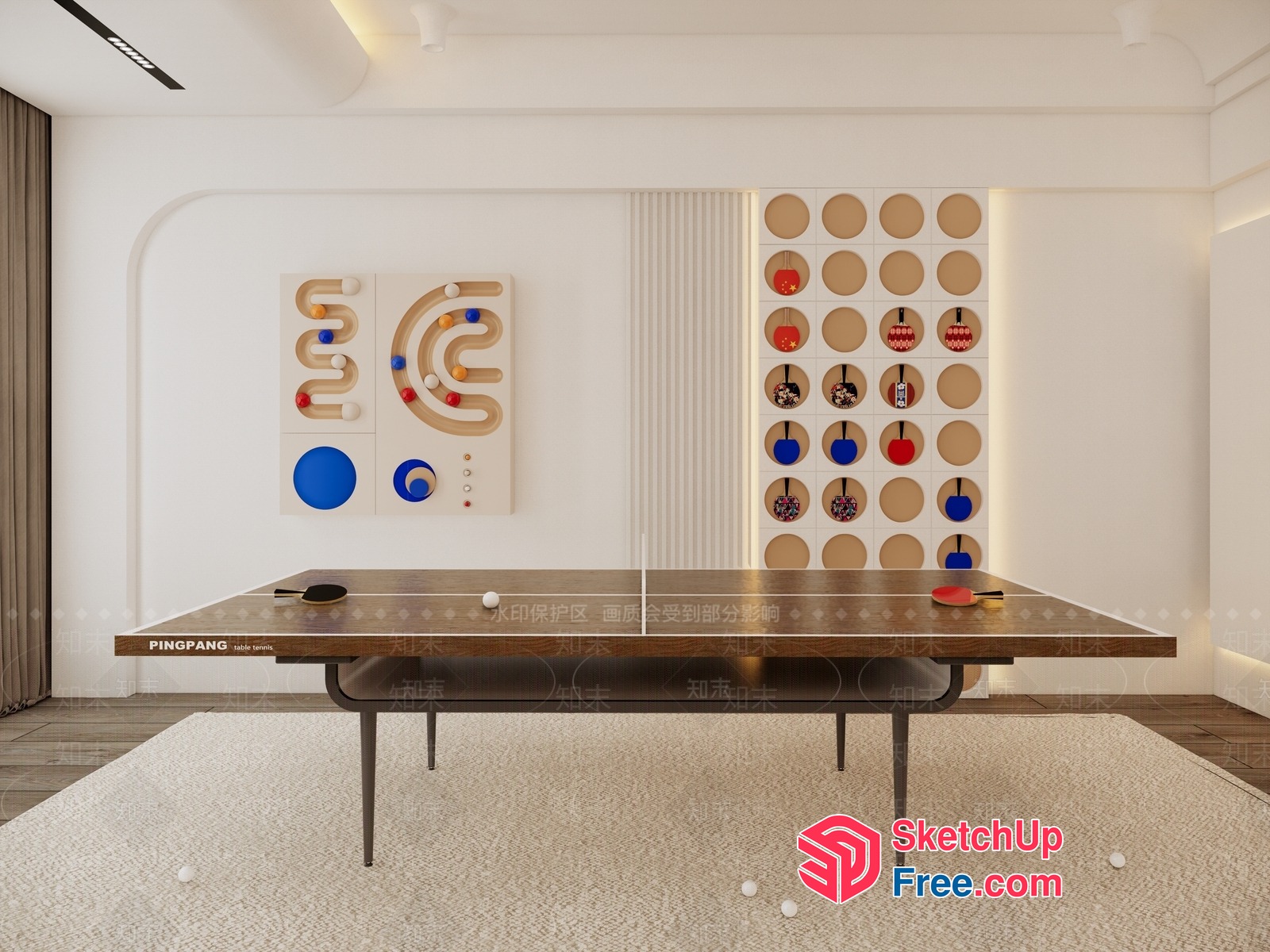 Modern Table Tennis Room Design With Unique Decor 3D SketchUp File