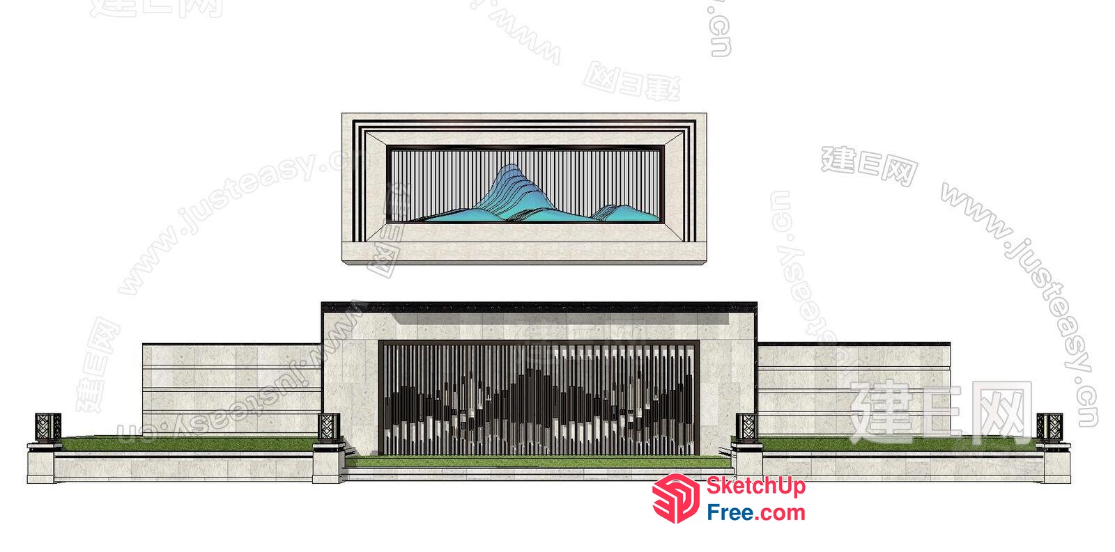 Japanese Style Exterior Decor With Elegant Pillars And Gate 3D SketchUp File
