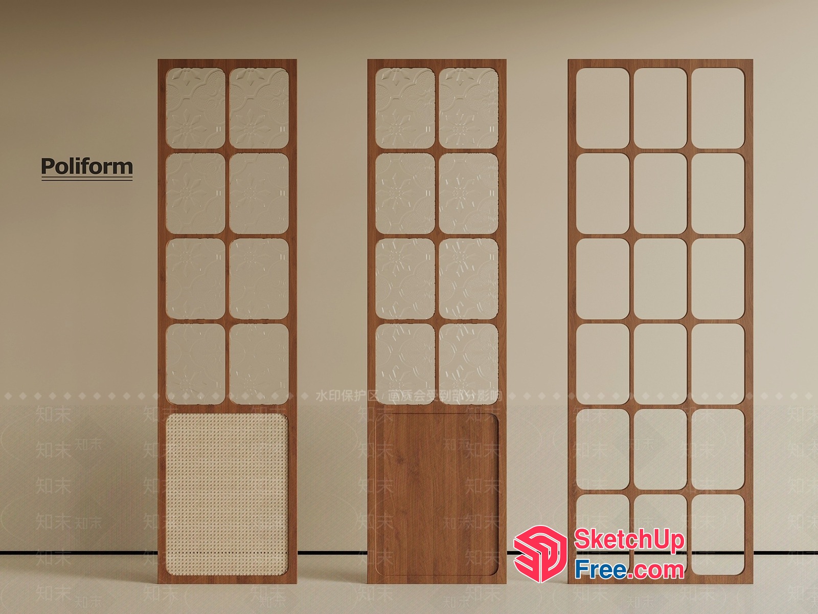 Partition Screen With Frosted Glass And Wooden Frame 3D SketchUp File