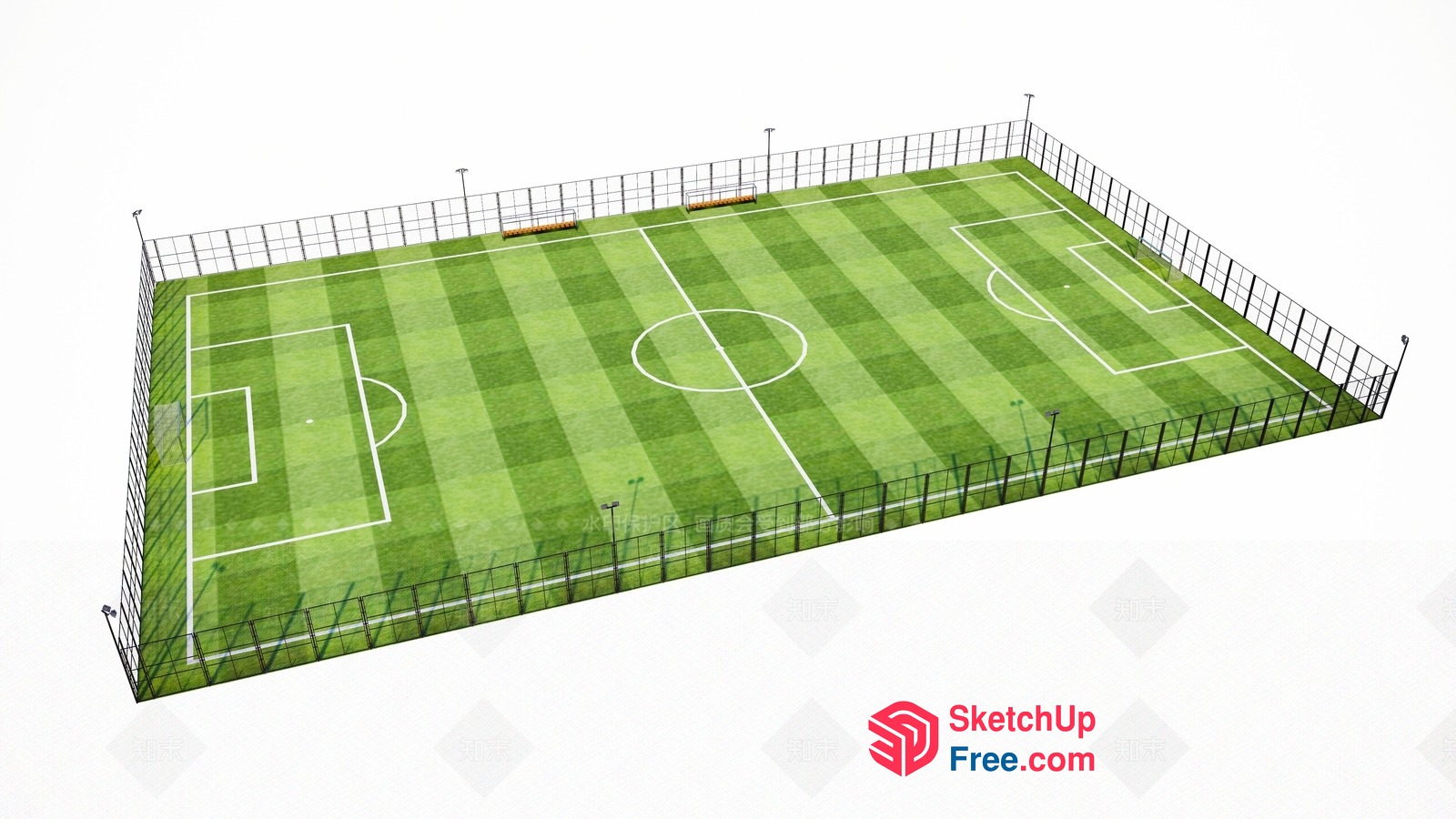 Football Field With White Markings And Fencing 3D SketchUp File
