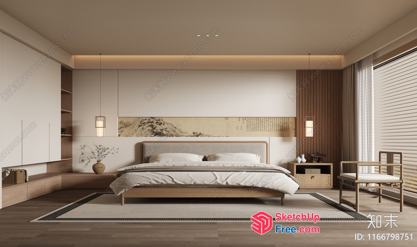 Modern Asian-Inspired Bedroom With Traditional Elements 3D SketchUp File
