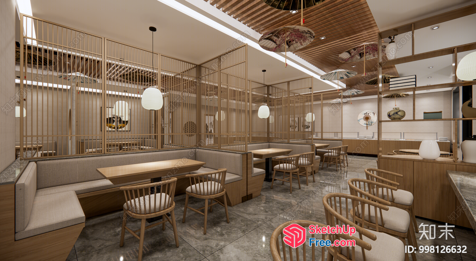 Modern Japanese-Inspired Restaurant Interior 3D SketchUp File