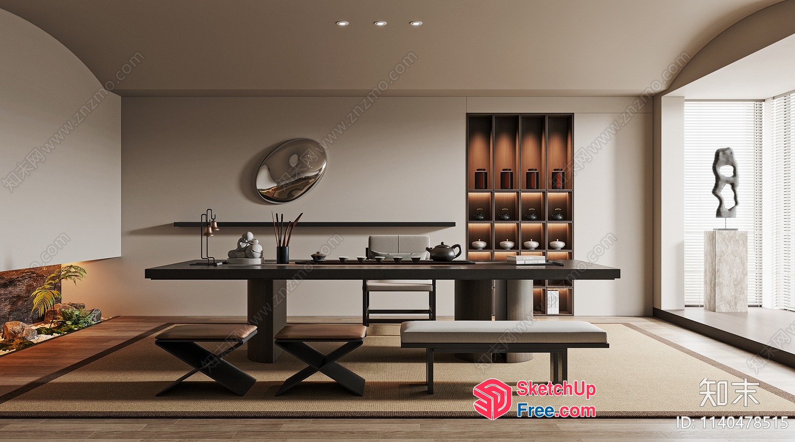 Elegant And Sophisticated Wabi-Sabi Style Office Interior 3D SketchUp File