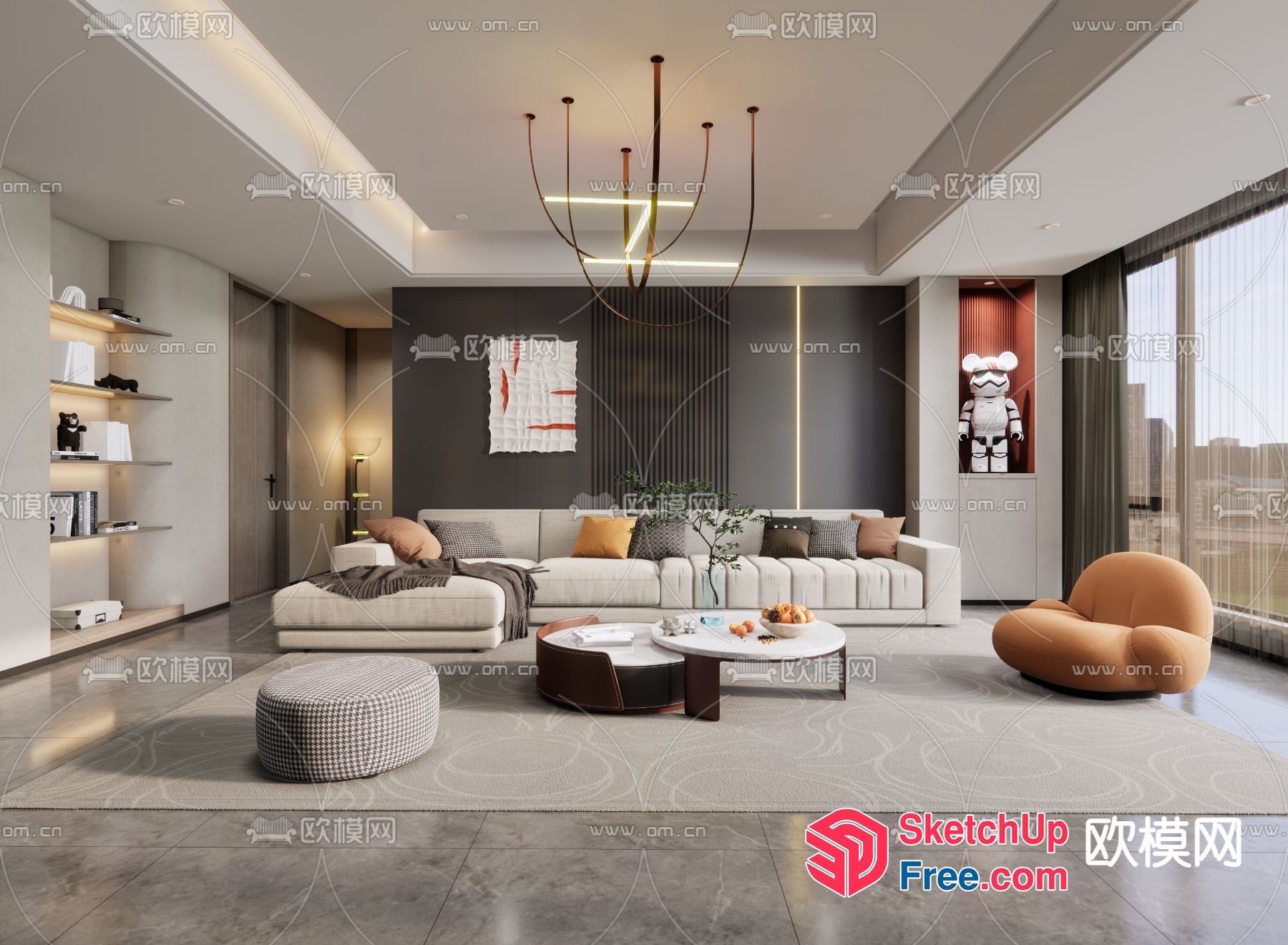 Modern Living Room With White Furniture And Gray Accents 3D SketchUp File