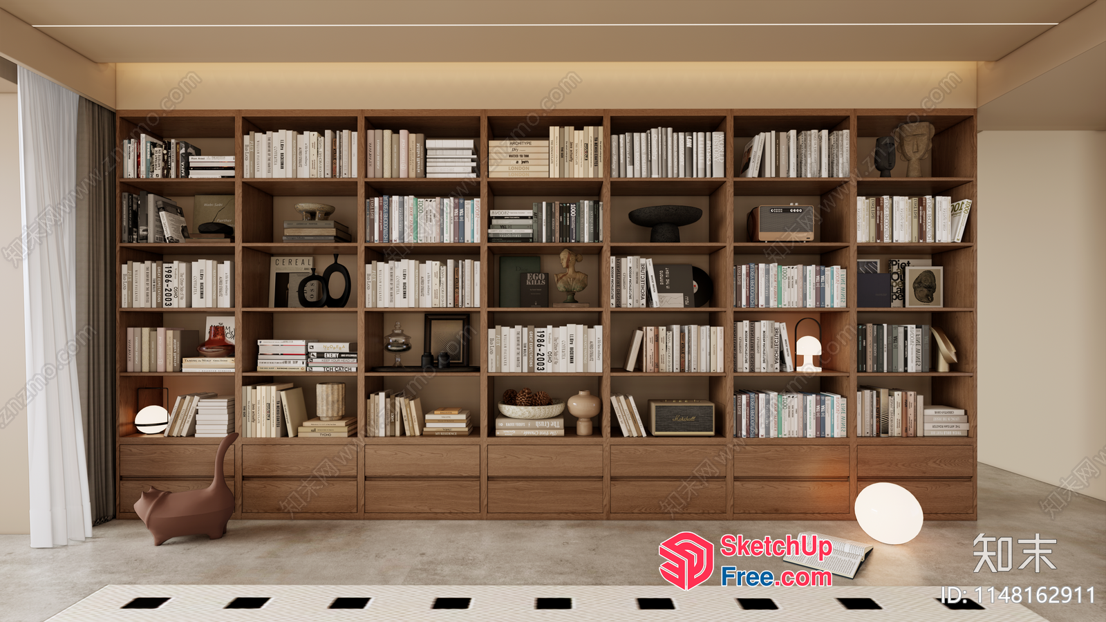 Bookcase With Modern Decor And Accessories 3D SketchUp File