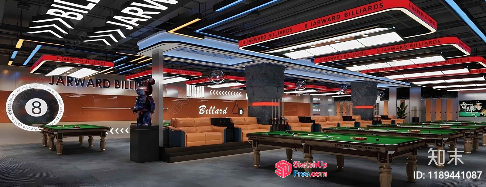 Elegant Billiard Club With Modern Interior Design 3D SketchUp File