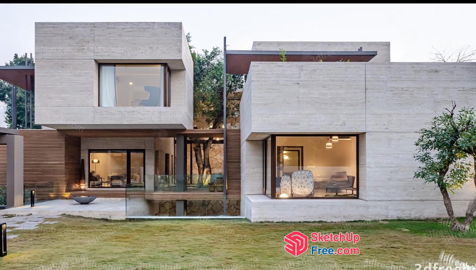 Modern Minimalist Villa Exterior With Clean Lines And Natural Materials 3D SketchUp File