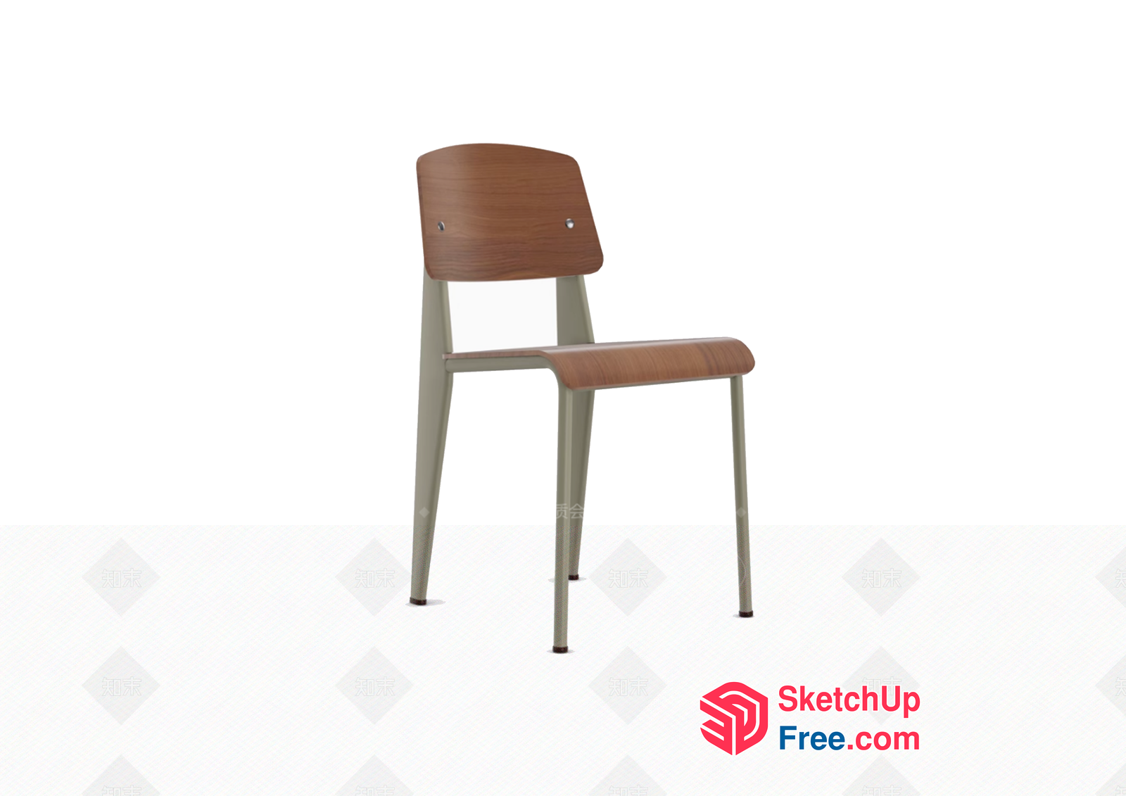 Simple Modern Design Wooden Chair With Metal Frame 3D SketchUp File