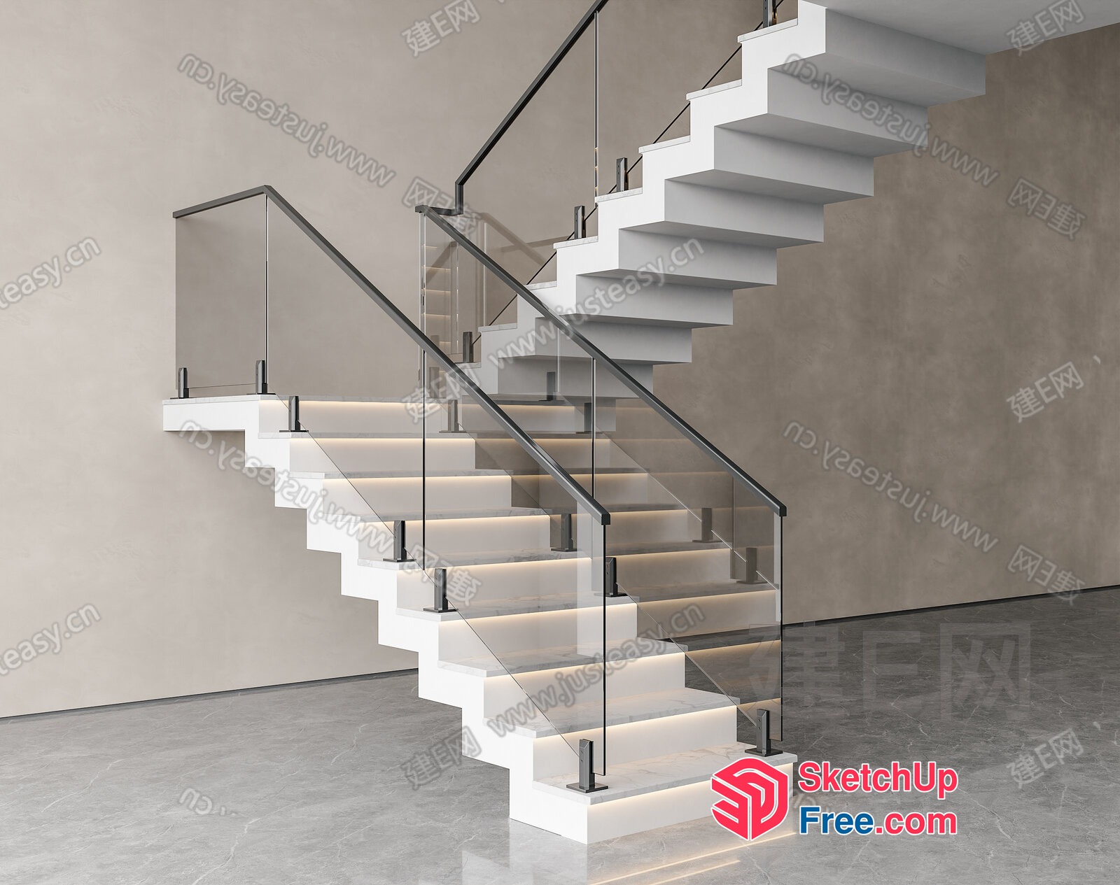 Modern Glass And Metal Staircase With Ambient Lighting 3D SketchUp File