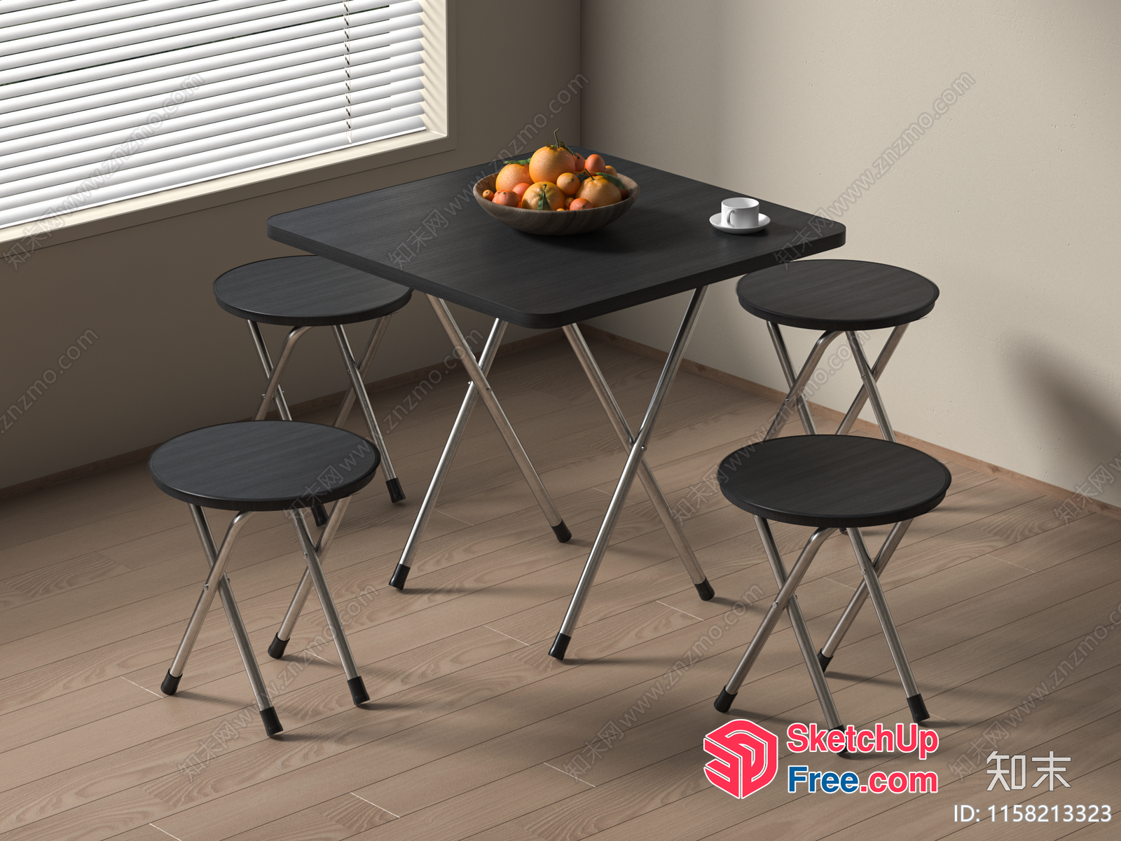 Simple Dining Table And Stools Set 3D SketchUp File