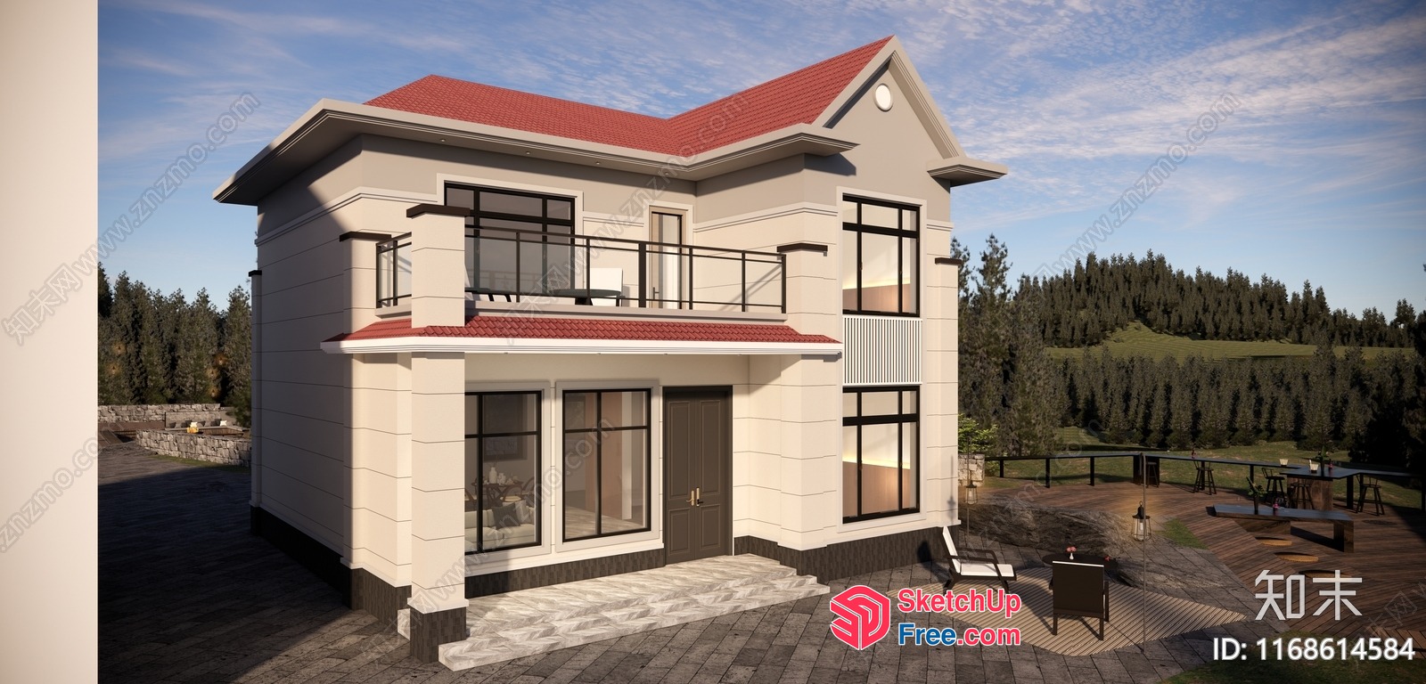 Exterior Rendering Of A Modern Villa With Balconies 3D SketchUp File