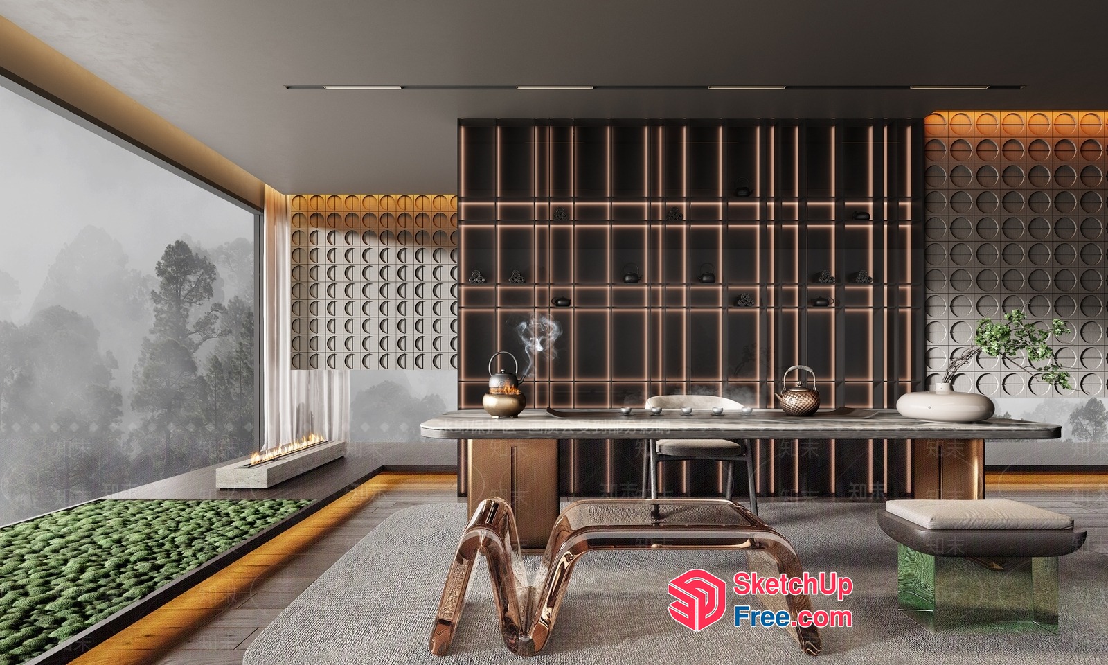 Luxurious Modern Japanese-Inspired Living Room 3D SketchUp File