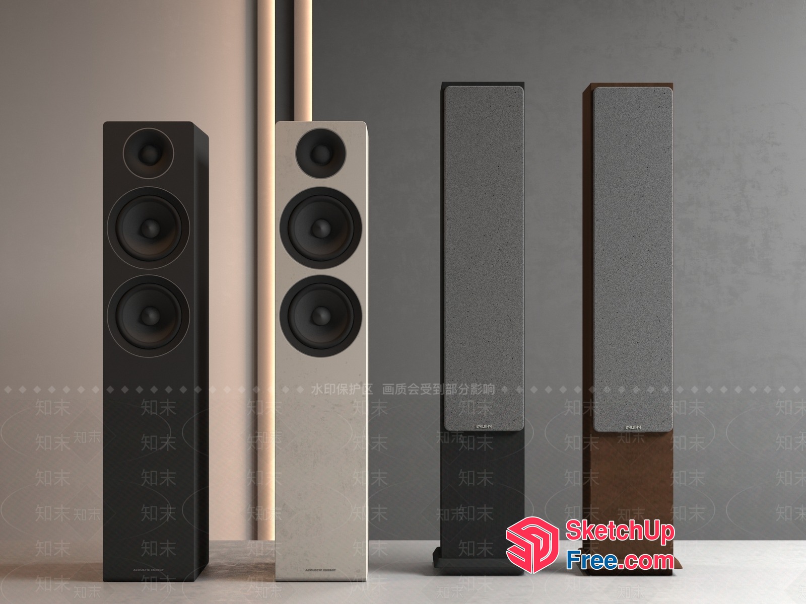 Four Tall Speakers In A Line 3D SketchUp File