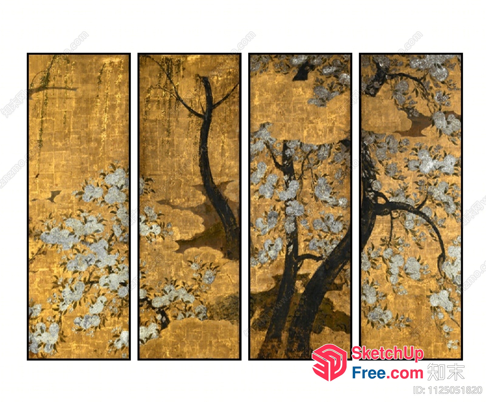 Japanese-Inspired Tree And Flowers Painting 3D SketchUp File