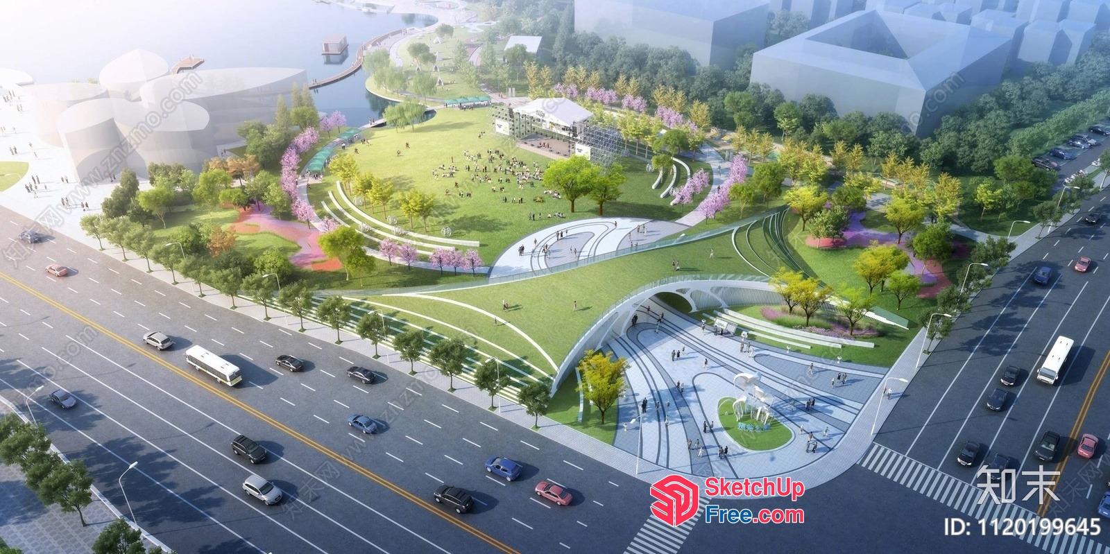 Modern Urban Park With Vibrant Green Spaces And Sleek Architecture 3D SketchUp File