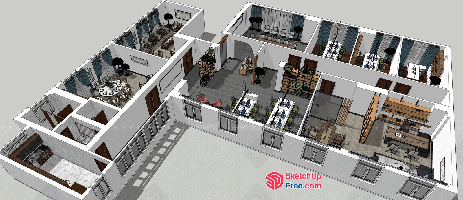 Modern Office Building Floor Plan 3D SketchUp File