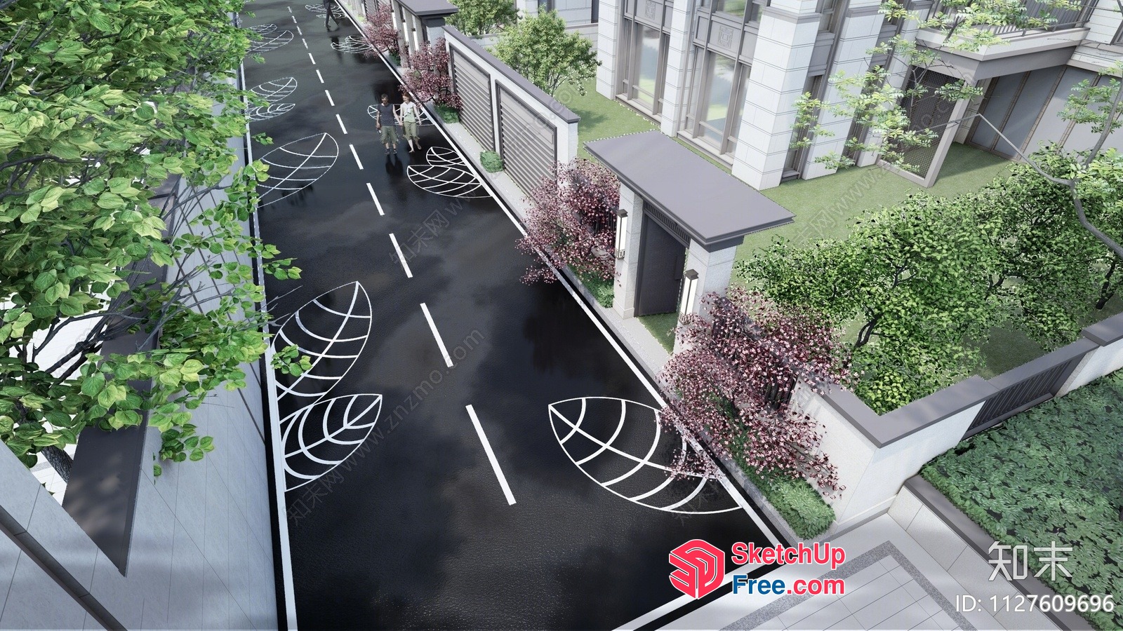 Modern Street Decor With Leaf Designs And White Lines 3D SketchUp File