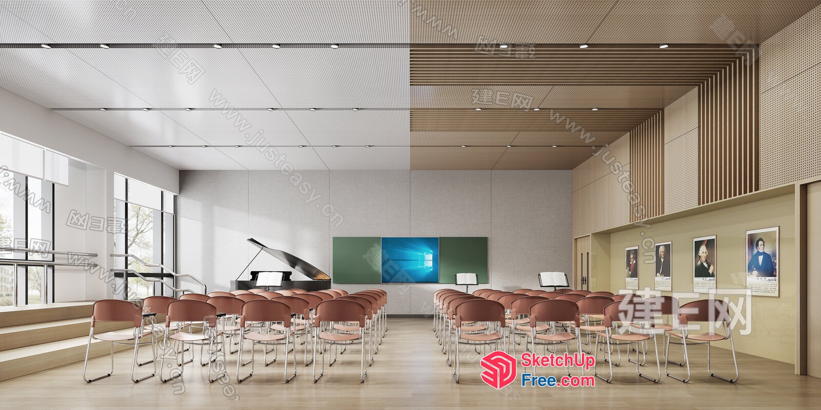 Modern Conference Room With Stairs And Piano 3D SketchUp File