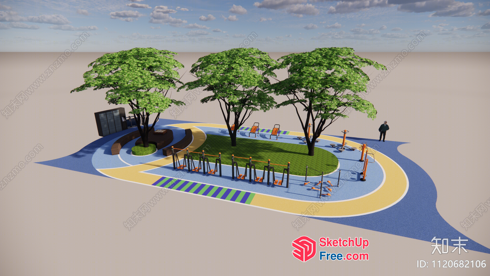 3D Rendering Of A Serene Outdoor Space With Trees And Play Equipment 3D SketchUp File