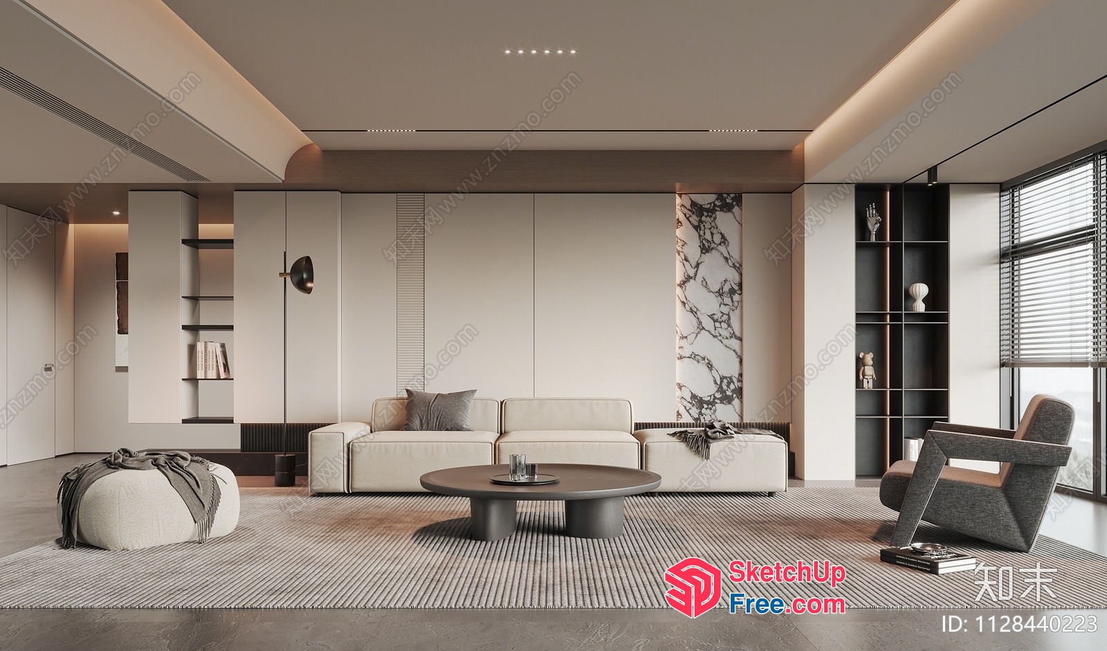 Modern Minimalist Living Room With Neutral Tones And Natural Light 3D SketchUp File