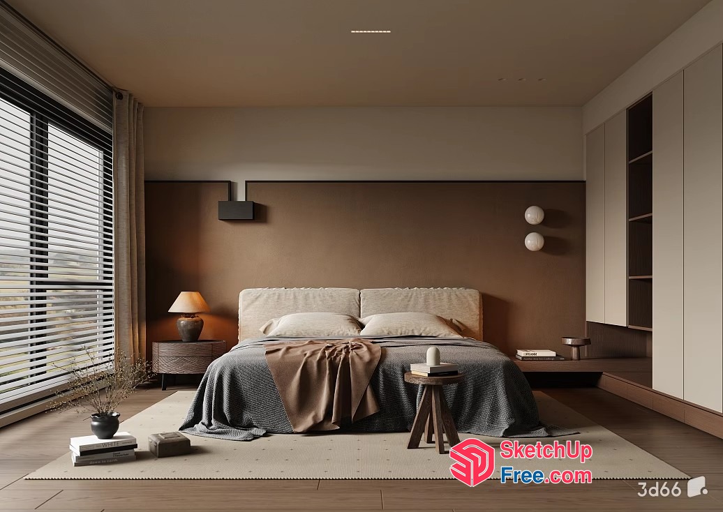 Elegant Minimalist Bedroom Interior 3D SketchUp File