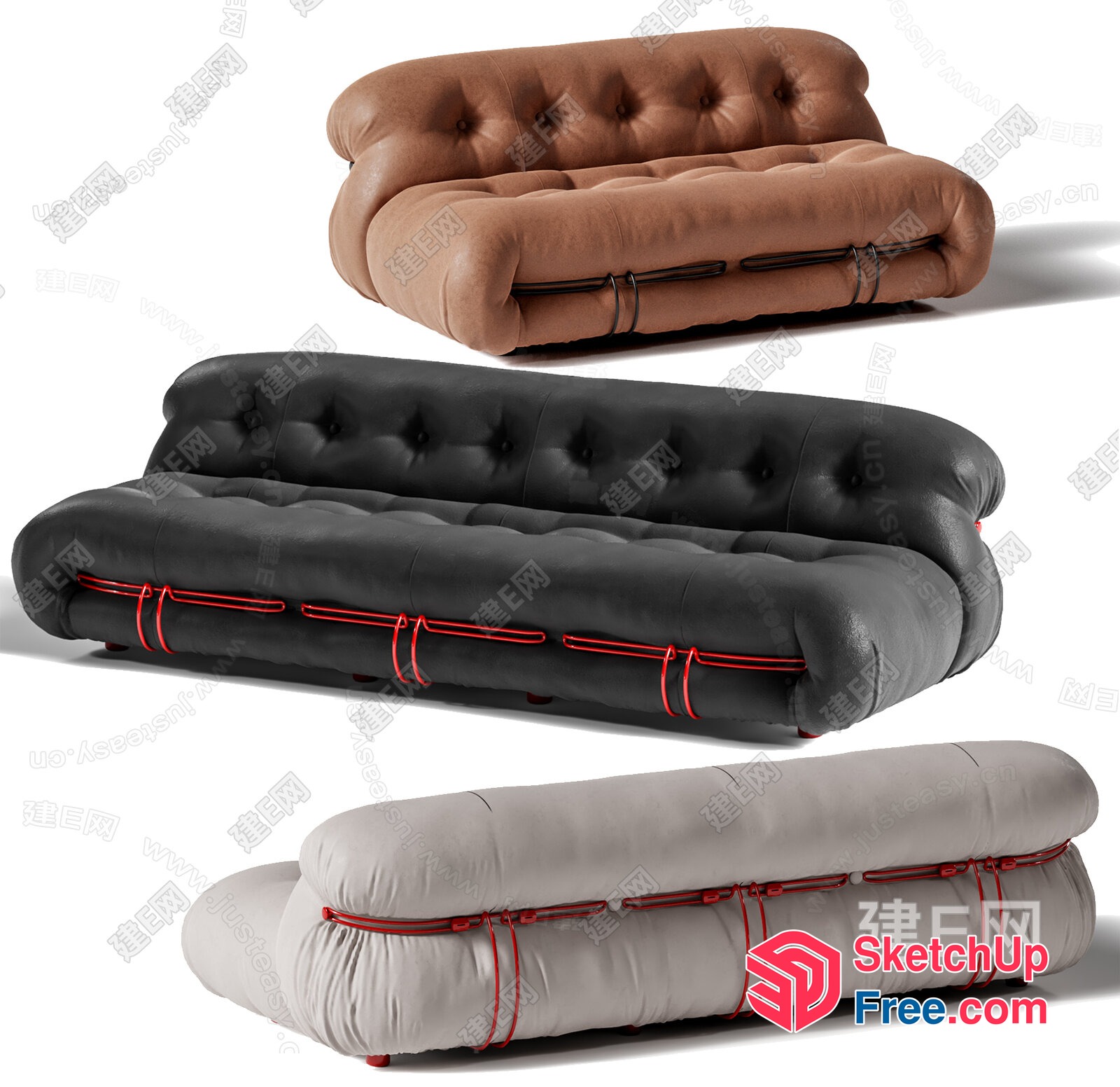 Futuristic Sofa Set With Intricate Red Cord Design 3D SketchUp File