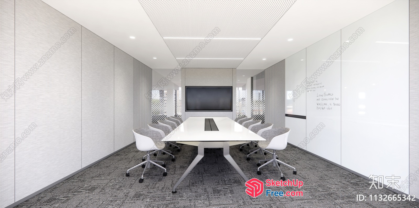 Modern Conference Room With Sleek White Table And Chairs 3D SketchUp File