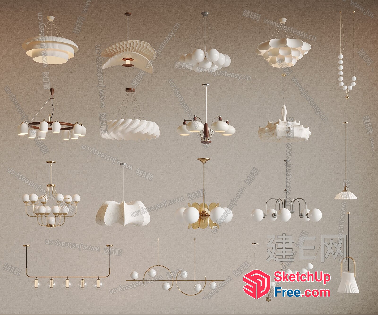 Modern White And Gold Ceiling Lighting Fixtures 3D SketchUp File