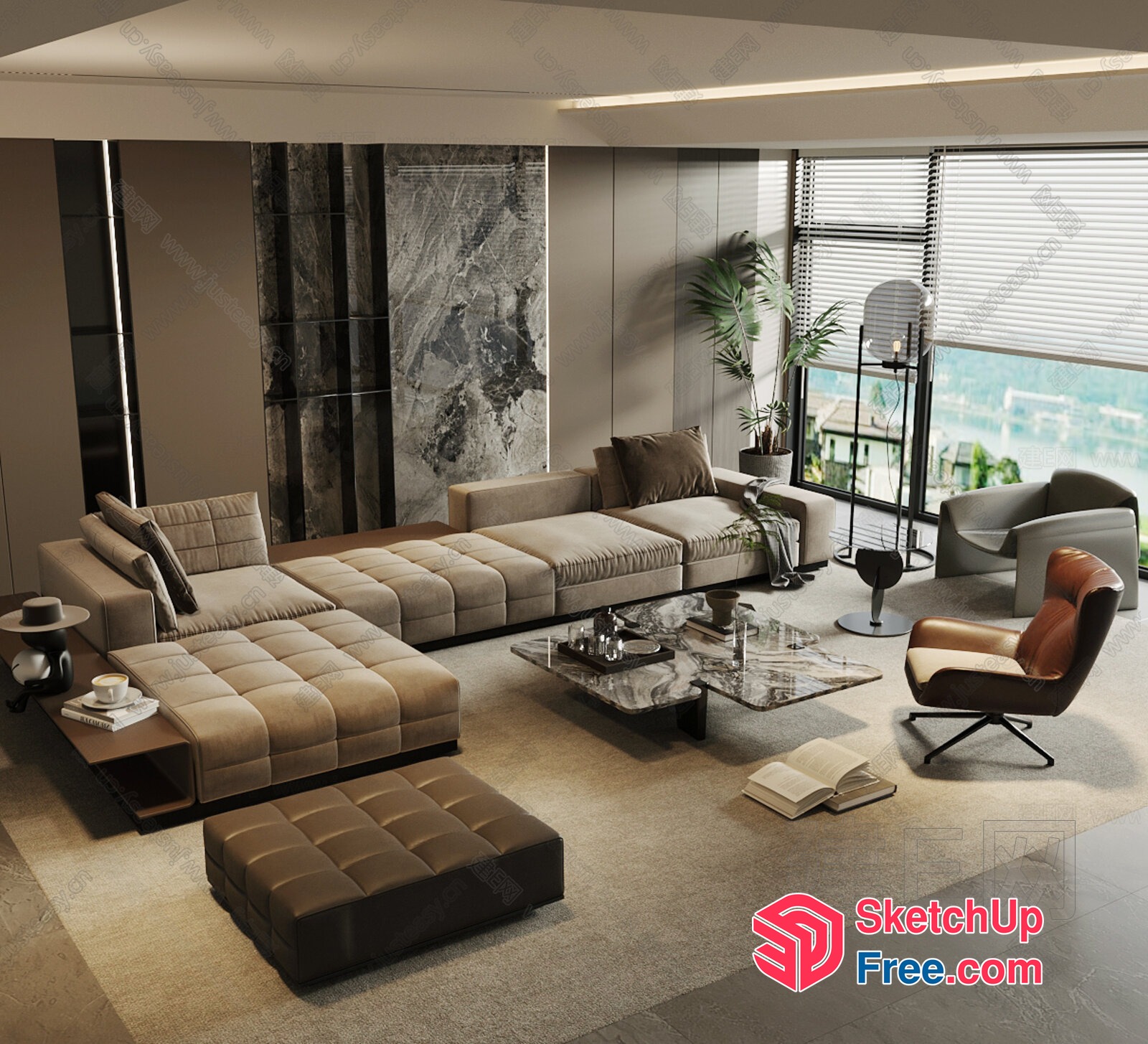 Modern Living Room With Sleek Furniture And Natural Light 3D SketchUp File