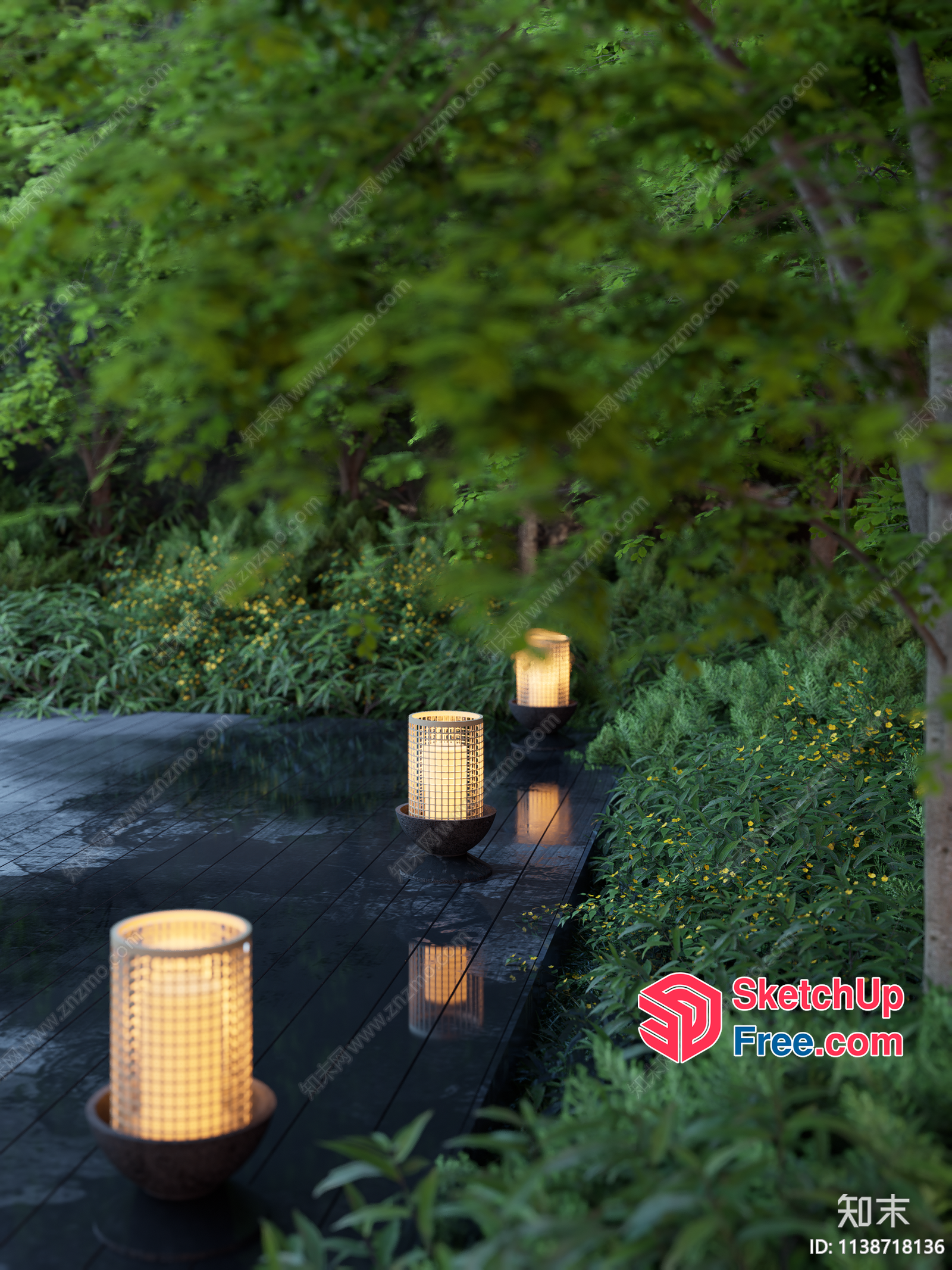 Outdoor Decorative Lanterns Along A Serene Waterway 3D SketchUp File