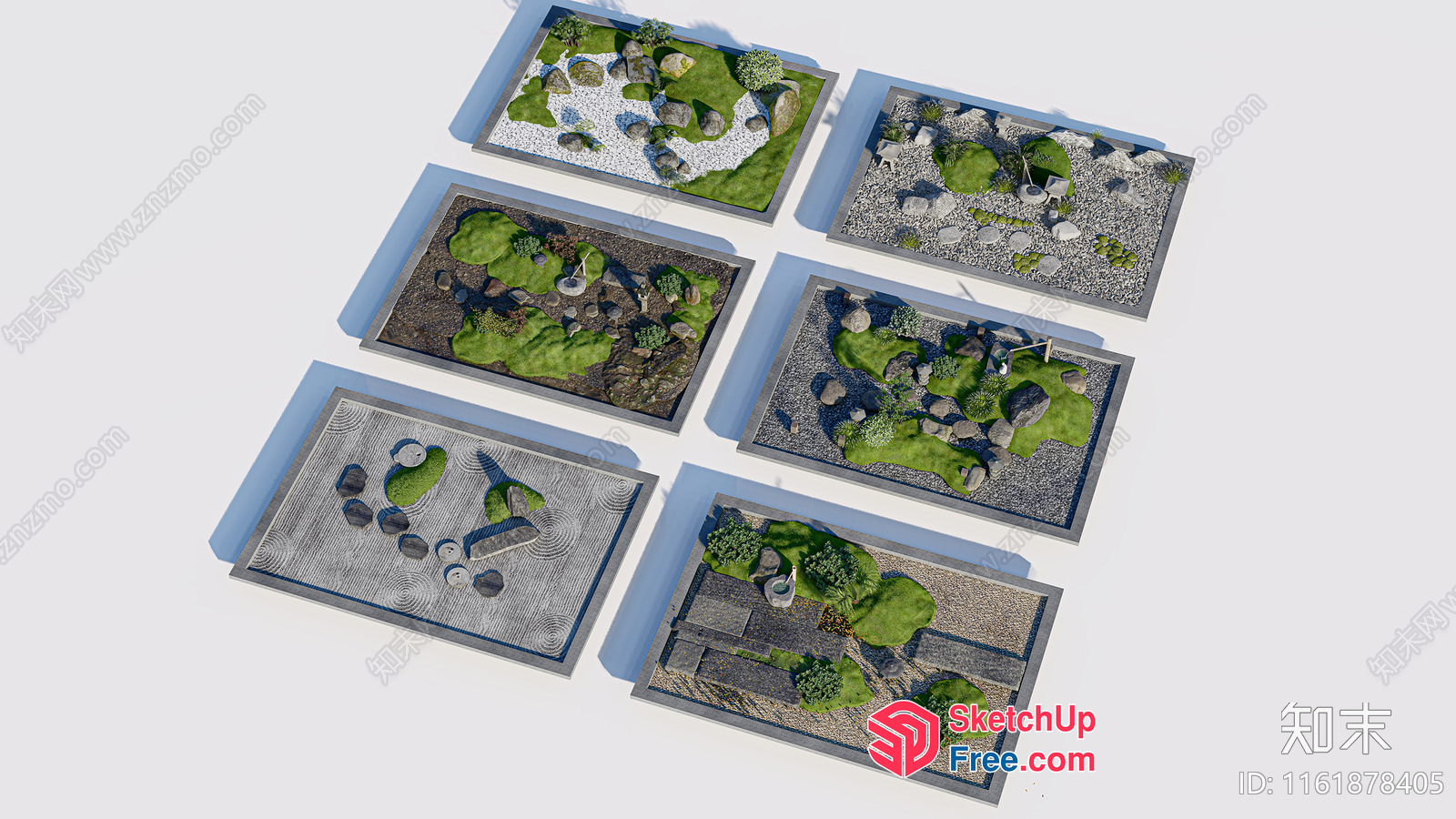 Japanese-Style Garden With Pebbles And Rocks 3D SketchUp File