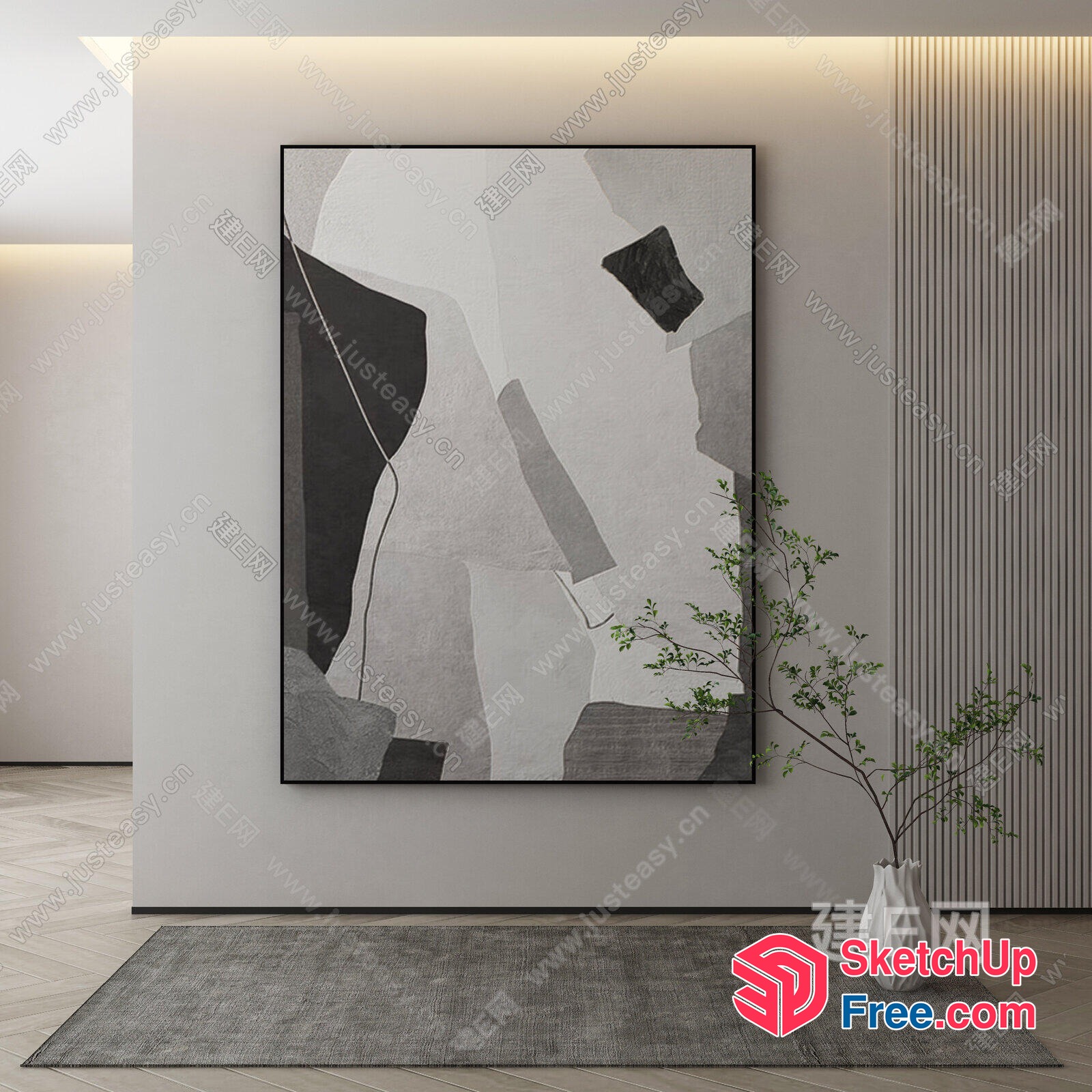 Modern Minimalist Abstract Artwork In Neutral Tones 3D SketchUp File