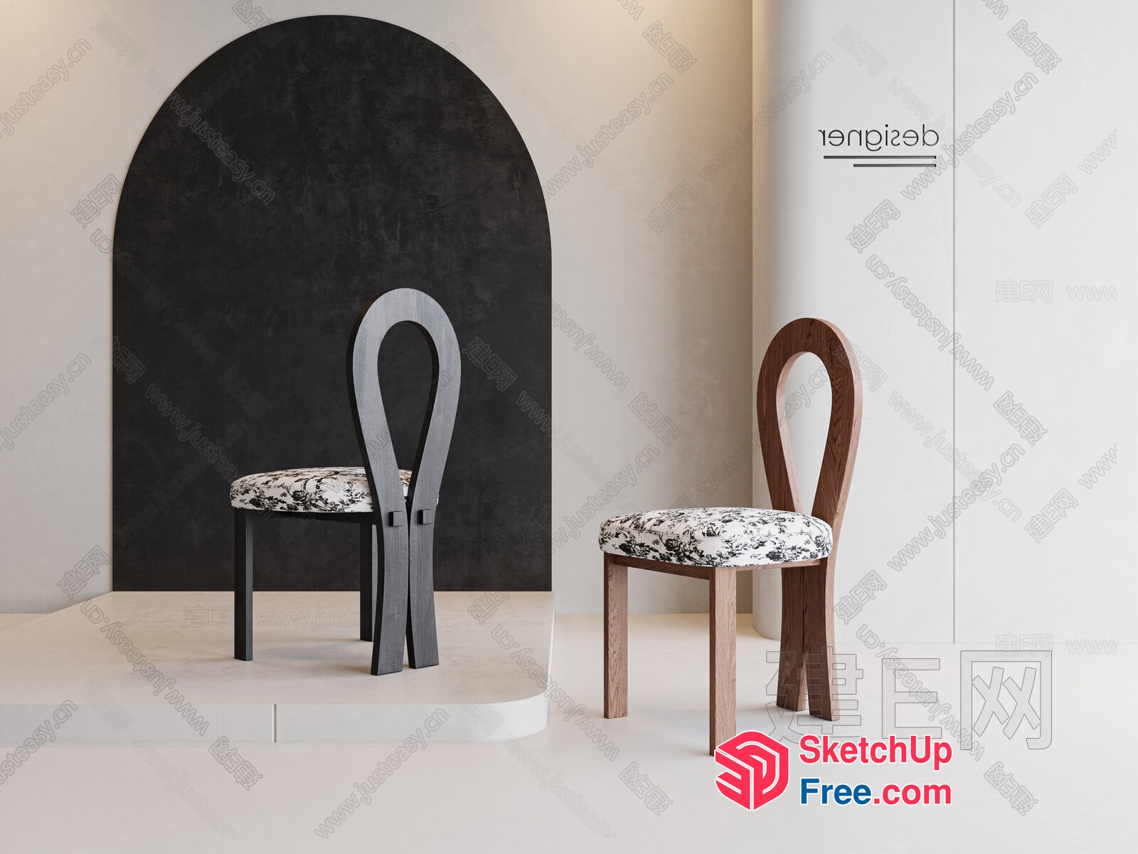 Minimalist Chairs With Floral Cushions 3D SketchUp File