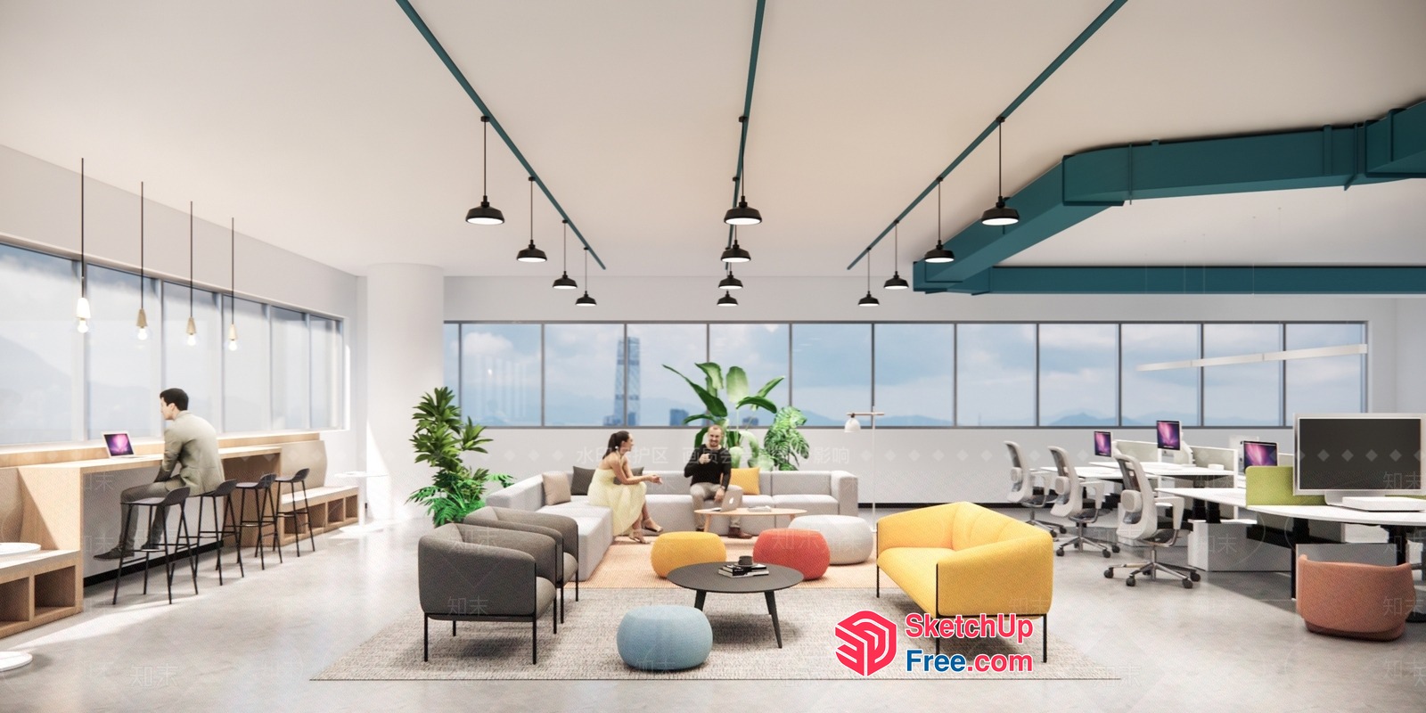 Modern Office Space With Comfortable Seating And Natural Light 3D SketchUp File